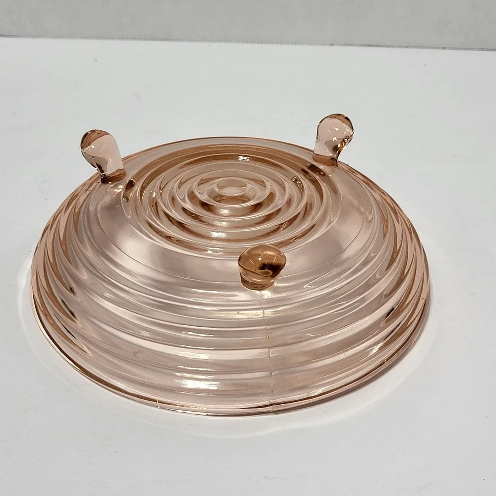 Vintage Pink Depression Glass Ribbed Footed Bowl Art Deco Candy Dish 6.25in